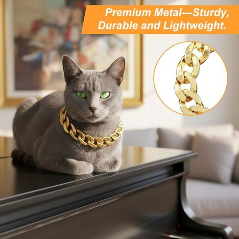 JIEYAO Gold Cat Chain Collar, Adjustable Cuban Link Necklace for Cats Gold Chain for Cats Stylish Pet Decorative Accessory (Gold, M) in Kuwait