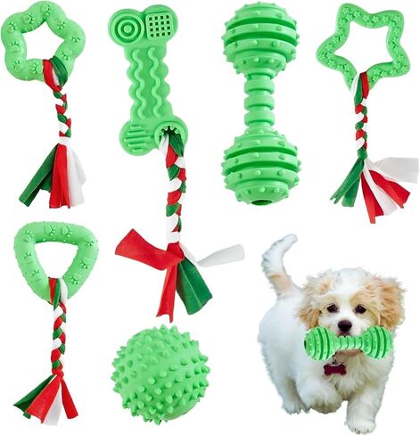 Puppy Chew Toys, 6 Pack Puppy Teething Toys for Small Breed, Soft Rubber Cute Pink Dog Toys, Eco-Friendly, Teeth Cleaning Interactive for Small Dogs (Basket not Included) in Kuwait
