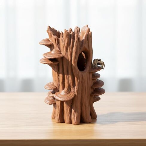 Natural Log Hideout for Jumping Spiders - Magnetic Terrarium Decoration, 2-in-1 Enclosed & Hollow Shelter for Jumping Spider Habitat in Kuwait