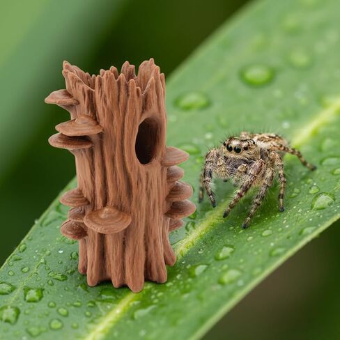 Natural Log Hideout for Jumping Spiders - Magnetic Terrarium Decoration, 2-in-1 Enclosed & Hollow Shelter for Jumping Spider Habitat in Kuwait