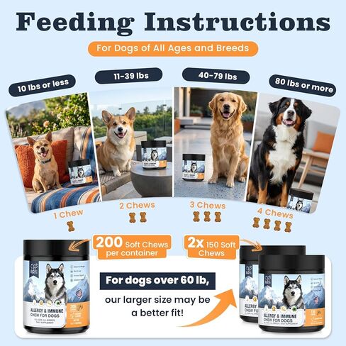 Dog Allergy & Immune Chews 300 Treats, Itching Skin Relief Chews Omega 3 Fish Oil Probiotics for Seasonal All Issues Allergies Skin & Hair, Gut, Immune-All Ages & Sizes Dogs Made in USA Chicken Flavor in Kuwait