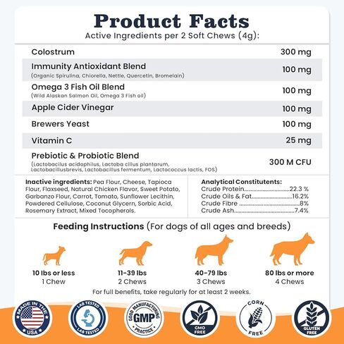 Dog Allergy & Immune Chews 300 Treats, Itching Skin Relief Chews Omega 3 Fish Oil Probiotics for Seasonal All Issues Allergies Skin & Hair, Gut, Immune-All Ages & Sizes Dogs Made in USA Chicken Flavor in Kuwait