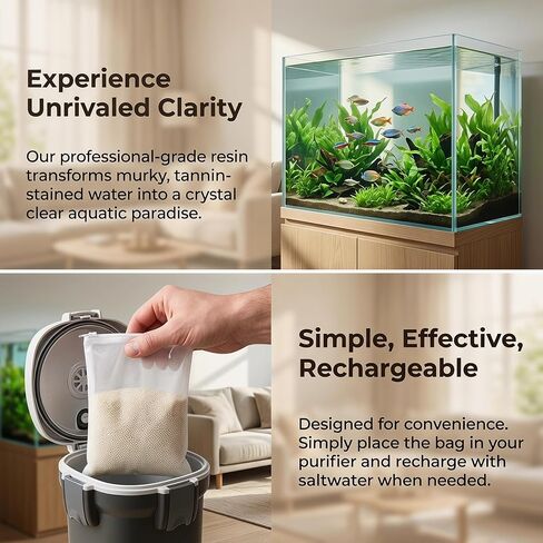 Aquarium Filter Resin for Water Purification, 2 Bags x 300ml, Tannin Remover, Odor Eliminator for Crystal Clear Water (2) in Kuwait