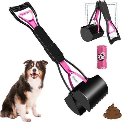 Pooper Picker - No Touch Dog Pooper Picker with Eco-Friendly Poop Bag | Pooper Scooper with Long Handle Durable Spring & Lightweight | Non-Breakable Pet Scooper for Lawn/Grass (Pink) in Kuwait