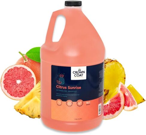 Crown Coat Citrus Sunrise Detangling Dog Shampoo, 1 Gallon - New Long Lasting Fragrance Technology, Professional Grooming Grade, Naturally Derived Ingredients, Aids in Detanging Knots and Tangles in Kuwait