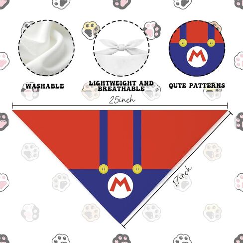 Funny Gamers Themed Dog Bandanas, Mushroom Adjustable Triangle Pet Scarf, Cartoon Characters Pet Costumes Bandana, Adjustable Comfortable Triangle Dog Scarf for Small Medium Dogs 01 in Kuwait