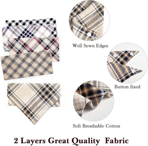 Fall 5PCS Dog Bandanas with Button - Autumn Thanksgiving Thick Triangle Bibs Dual Layer Soft Cotton Scarf for Small Medium Large Boy Girl Puppy Cat Pet Plaid Kerchief Halloween Costumes Outfits in Kuwait