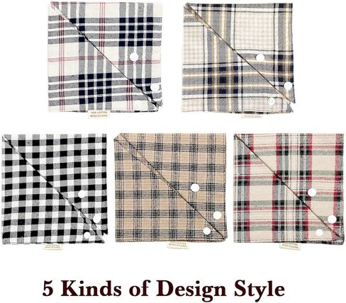 Fall 5PCS Dog Bandanas with Button - Autumn Thanksgiving Thick Triangle Bibs Dual Layer Soft Cotton Scarf for Small Medium Large Boy Girl Puppy Cat Pet Plaid Kerchief Halloween Costumes Outfits in Kuwait