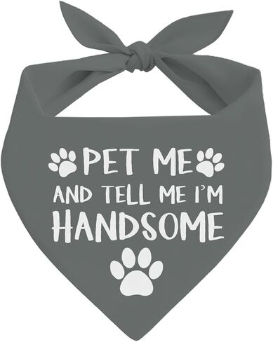Pet Me & Tell Me I'm Handsome Dog Bandana، باندانا الكلب، منديل للحيوانات الأليفة للكلاب الصغيرة المتوسطة، منديل رمادي للحيوانات الأليفة، هدية لمحبي الكلاب، وشاح مثلث للحيوانات الأليفة in Kuwait