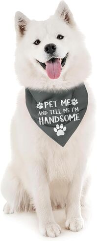 Pet Me & Tell Me I'm Handsome Dog Bandana، باندانا الكلب، منديل للحيوانات الأليفة للكلاب الصغيرة المتوسطة، منديل رمادي للحيوانات الأليفة، هدية لمحبي الكلاب، وشاح مثلث للحيوانات الأليفة in Kuwait