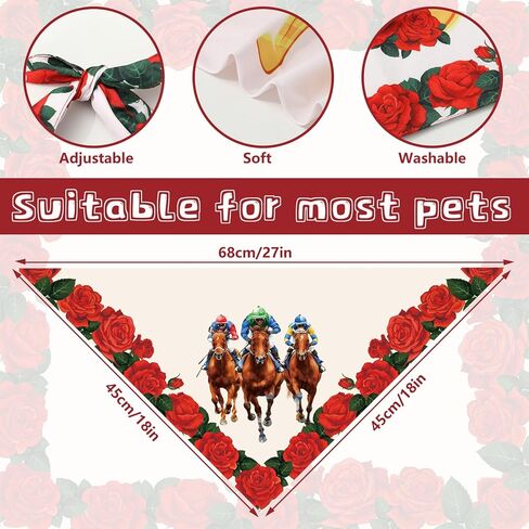 Whaline 4Pcs Derby Day Dog Bandana Triangle Pet Scarf Adjustable Puppy Neckerchief Dog Bib for Horse Racing Party Medium Large Cat Costume Accessories in Kuwait