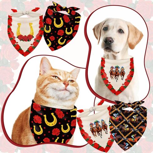 Whaline 4Pcs Derby Day Dog Bandana Triangle Pet Scarf Adjustable Puppy Neckerchief Dog Bib for Horse Racing Party Medium Large Cat Costume Accessories in Kuwait