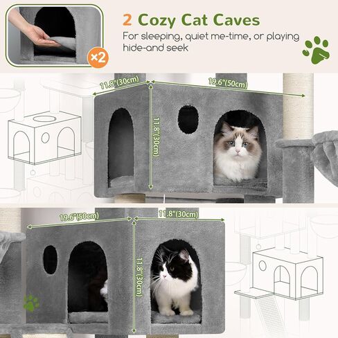Globlazer Large Cat Tree, 72 inch Tall Cat Climbing Tower for Indoor Large Adult Cats Multi-Level Furniture Tree House with 2 Cozy Perches, 2 Padded Condos, 5 Sisal Scratching Posts, F72G, Light Grey in Kuwait