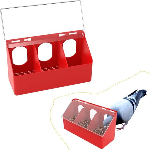 1 Piece 3 Holes Red Pigeon Feeder for Cage with Lid (Red, 3 Holes) in Saudi Arabia
