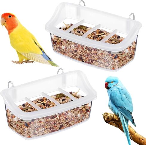 No Mess Bird Feeder 2 Pack Hanging Cage Feeders Transparent Food Water Bowls for Parrot Pigeon Finch Cockatiel Plastic Feeding Containers for Home in Kuwait