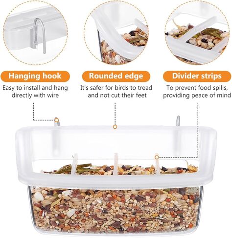 No Mess Bird Feeder 2 Pack Hanging Cage Feeders Transparent Food Water Bowls for Parrot Pigeon Finch Cockatiel Plastic Feeding Containers for Home in Kuwait