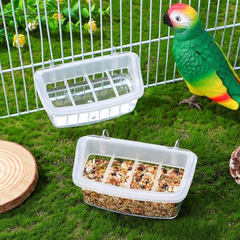 No Mess Bird Feeder 2 Pack Hanging Cage Feeders Transparent Food Water Bowls for Parrot Pigeon Finch Cockatiel Plastic Feeding Containers for Home in Kuwait