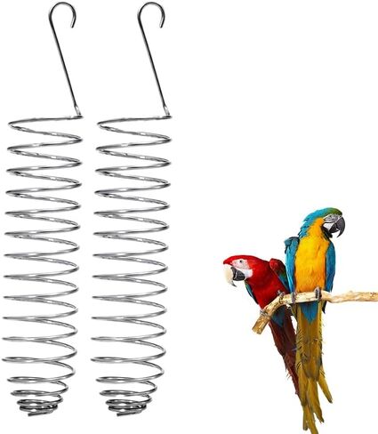 2 Pack Bird Treat Holder for Cage, Stainless Steel Spiral Bird Feeder for Parakeets, Hanging Millet Holder for Fruit, Vegetables and Bird Foraging Toy 6.3 Inch in Kuwait