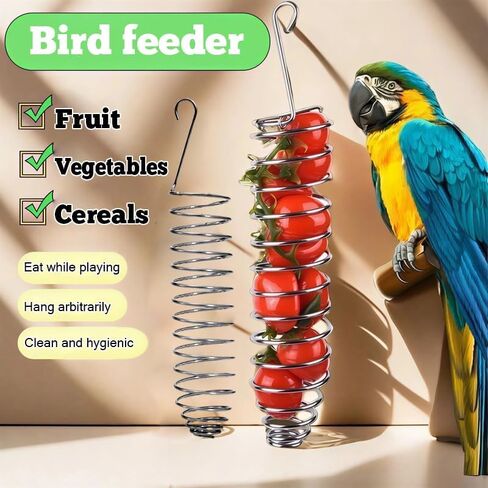 2 Pack Bird Treat Holder for Cage, Stainless Steel Spiral Bird Feeder for Parakeets, Hanging Millet Holder for Fruit, Vegetables and Bird Foraging Toy 6.3 Inch in Kuwait