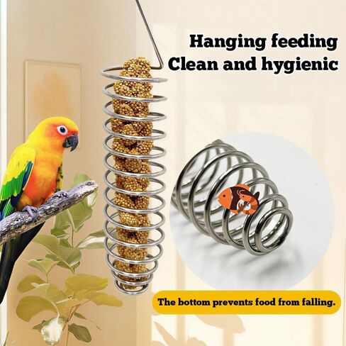 2 Pack Bird Treat Holder for Cage, Stainless Steel Spiral Bird Feeder for Parakeets, Hanging Millet Holder for Fruit, Vegetables and Bird Foraging Toy 6.3 Inch in Kuwait
