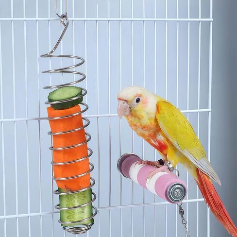 2 Pack Small Bird Millet Spray Holder & Snack Feeder - Hanging Parrot Treat Stand with Cuttlebone & Mineral Block for Beak Exercise, Metal Cage Accessories for Small Parrots & Parakeets Gifts in Kuwait