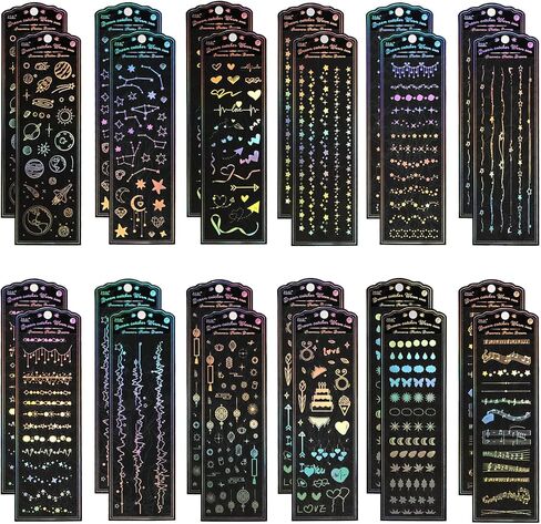 24 Sheets Holographic Kpop Deco Stickers Korean Stickers for Photocards Self Adhesive Clear Glitter Stickers Star Moon Butterfly Bubbles Decals for Album Scrapbook Journal Planner for DIY Decoration in Kuwait