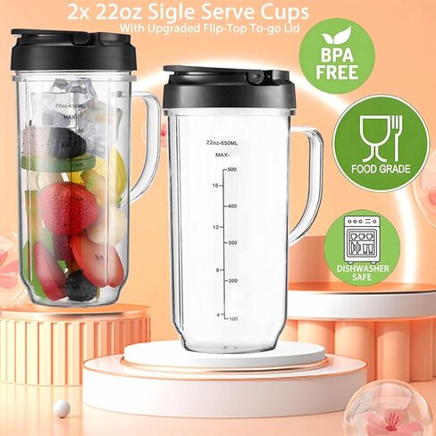 Replacement Cups For Magic Bullet Replacement Parts 22oz Blender Cups compatible with 250W Magic Bullet MB1001 MBR-0701AK (Measured Markings), Tall 22oz Cup Flip-Top Lid, Mug with Handle in Kuwait