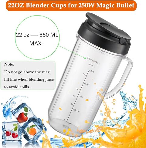 Replacement Cups For Magic Bullet Replacement Parts 22oz Blender Cups compatible with 250W Magic Bullet MB1001 MBR-0701AK (Measured Markings), Tall 22oz Cup Flip-Top Lid, Mug with Handle in Kuwait