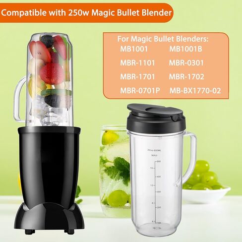 Replacement Cups For Magic Bullet Replacement Parts 22oz Blender Cups compatible with 250W Magic Bullet MB1001 MBR-0701AK (Measured Markings), Tall 22oz Cup Flip-Top Lid, Mug with Handle in Kuwait
