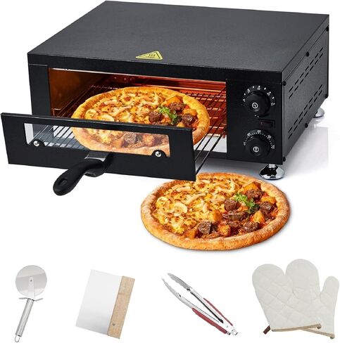 GarveeTech Commercial Electric Pizza Oven 12 in 1100W Sealed Stainless Steel Countertop Pizza Maker with Timer for Restaurant, Pizzeria, Food Truck | Indoor Professional Baking Equipment in Kuwait