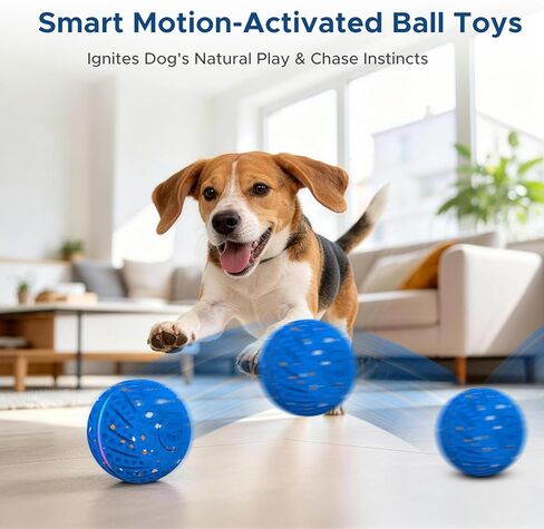 Dog Toys for Small Medium Dog to Keep Them Busy, Smart Interactive Dog Toys, Automatic Moving Bouncy Dog Balls 3-Modes with Lights, Motion Activated Rolling Dog Balls, Mental Stimulation, E-TPU Blue in Saudi Arabia