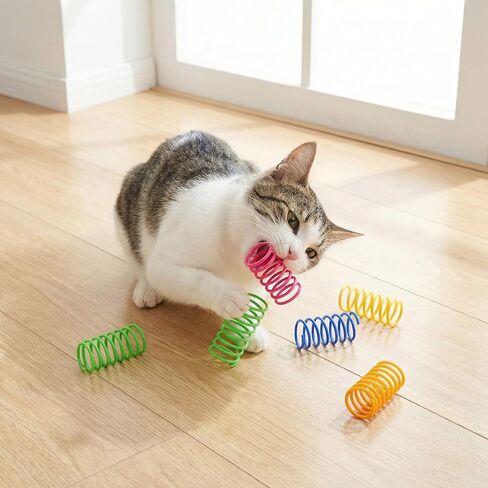 120 Pack Colorful Cat Springs Toys Pet Wide Cat Plastic Coil Spiral Springs for Cat Kitten Pets Swatting Biting Hunting Active Play in Kuwait