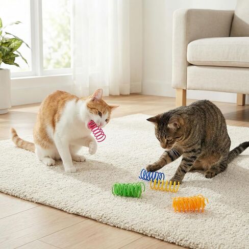 120 Pack Colorful Cat Springs Toys Pet Wide Cat Plastic Coil Spiral Springs for Cat Kitten Pets Swatting Biting Hunting Active Play in Kuwait