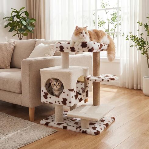 DORTALA 30 "شجرة قطط صغيرة، برج قطط لطيف بطبعة بقرة مع جثم علوي، شقة، عمود خدش، منصة، أثاث حديث لتسلق ملعب الحيوانات الأليفة للقطط الداخلية in Kuwait