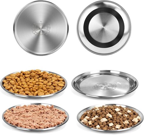 Stainless Steel Cat Bowls, 4 Pack 6.7" 13oz Shallow Cat Food Bowl, Whisker Friendly Cat Plates with Non-Slip Silicone Bottom, Cute Wide Flat Bowl Cat Kitten Small Dog Metal Dishes for Indoor Feeding in Kuwait