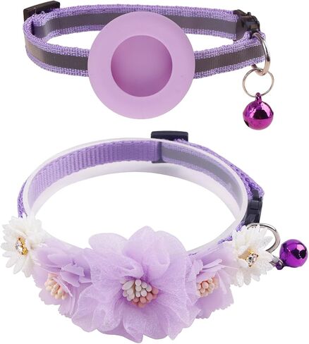 DELEBAO 2 Pack Flower Cat Collar Breakaway, Reflective Kitten Collars with Airtag Holder & Bell for Girl Boy Kitty Small Dogs Puppy Pet in Kuwait