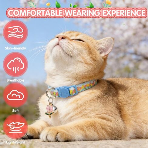 expawlorer زهرة القط طوق الانفصال مع أجراس 3 حزمة، قابل للتعديل طوق هريرة لينة مع قلادة لطيف لربيع وصيف، الياقات القط آمنة للفتيات الصبي القطط الحيوانات الأليفة زي الديكور الملحقات in Kuwait