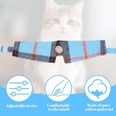 QFGasre Mini Cat Collar Set with Bow Tie and Bandana, 2 Pcs Cute Cat Collar Breakaway with Bells Blue Plaid Cats Collar-Bandana Adjustable Pet Bowtie Bandana with Safety Buckle for Small Cats, Blue in Kuwait