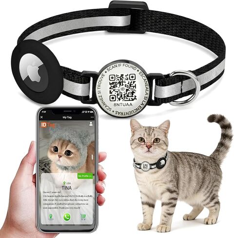 Waterproof Airtag Cat Collar with QR Code Tag Breakaway Cat Airtag Collar with Luminous Lightweight Kitten Collars for Apple Airtag Hidden GPS Tracker Holder for Cats Kittens 9-13 inches in Kuwait