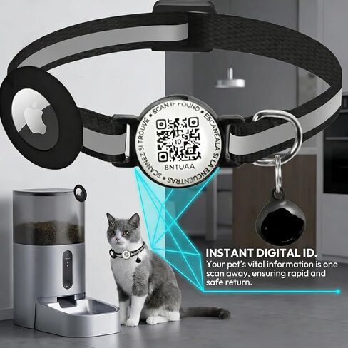 Waterproof Airtag Cat Collar with QR Code Tag Breakaway Cat Airtag Collar with Luminous Lightweight Kitten Collars for Apple Airtag Hidden GPS Tracker Holder for Cats Kittens 9-13 inches in Kuwait