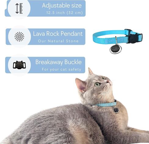 Light Blue Cat Collar with Break Away Buckle - Adjustable Thin Cat Collar for Small and Adult Cats - Lightweight Comfortable Collar for All Cats in Kuwait