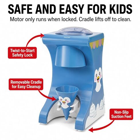 Fun Electric Snow Cone Machine for Kids & Home - Penguin Countertop Best Shaved Ice Machine Maker - Uses Regular Cubes or Crushed Ice for Instant Healthy Treats & Slushies in Kuwait