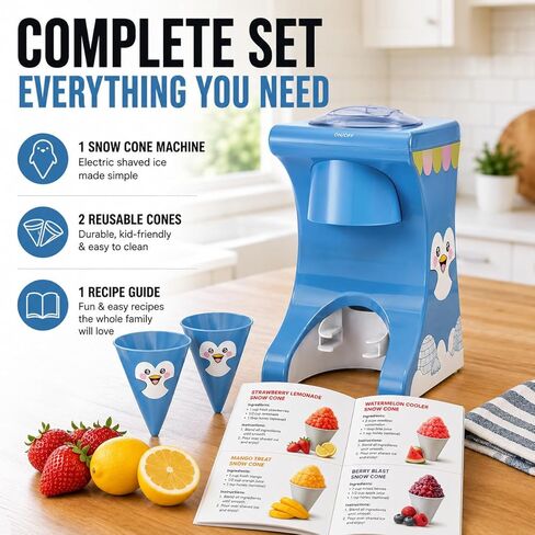 Fun Electric Snow Cone Machine for Kids & Home - Penguin Countertop Best Shaved Ice Machine Maker - Uses Regular Cubes or Crushed Ice for Instant Healthy Treats & Slushies in Kuwait