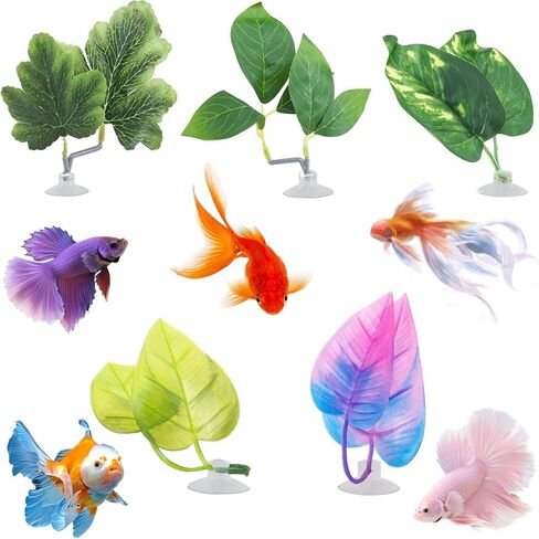 5 PCS Betta Fish Leaf Pad, Betta Bed Leaf Hammock, Realistic Fish Tank Decorations with Suction Cup for Sleeping Resting Hiding Playing Breeding, Colorful Design Natural Habitat in Kuwait
