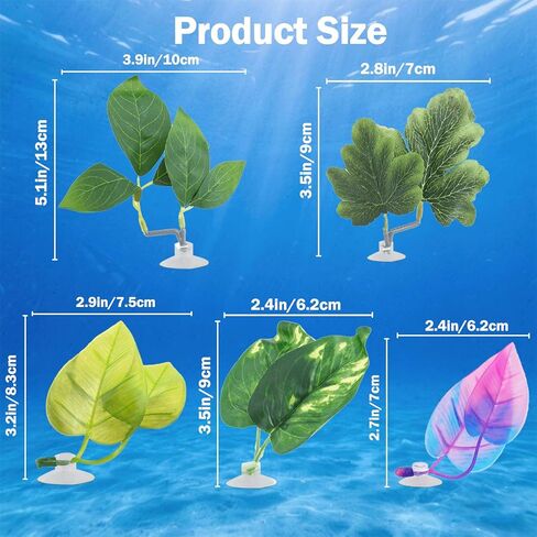 5 PCS Betta Fish Leaf Pad, Betta Bed Leaf Hammock, Realistic Fish Tank Decorations with Suction Cup for Sleeping Resting Hiding Playing Breeding, Colorful Design Natural Habitat in Kuwait