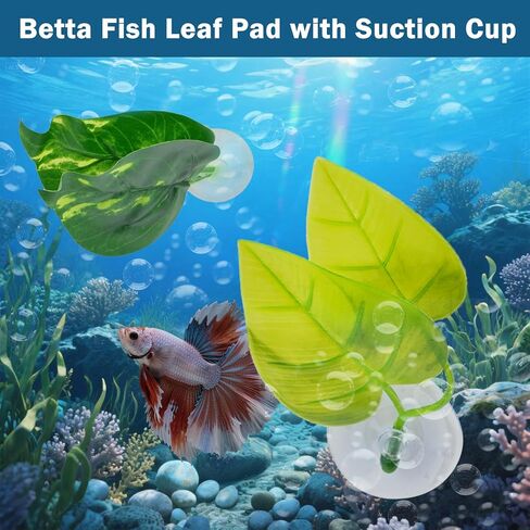 5 PCS Betta Fish Leaf Pad, Betta Bed Leaf Hammock, Realistic Fish Tank Decorations with Suction Cup for Sleeping Resting Hiding Playing Breeding, Colorful Design Natural Habitat in Kuwait