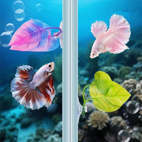5 PCS Betta Fish Leaf Pad, Betta Bed Leaf Hammock, Realistic Fish Tank Decorations with Suction Cup for Sleeping Resting Hiding Playing Breeding, Colorful Design Natural Habitat in Kuwait