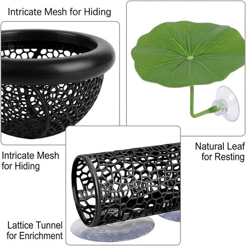 Betta Hammock, 5-Piece Set with Floating Betta Hide and Betta Fish Enrichment Toys, Aquarium Decor for Betta Fish Stress Relief and Natural Exploration, Includes Tunnel and Floating Bed in Kuwait