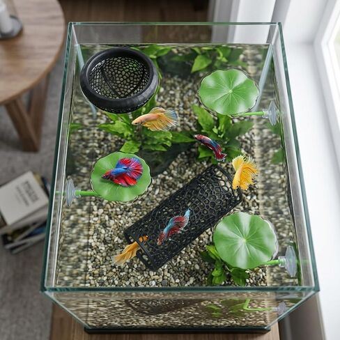 Betta Hammock, 5-Piece Set with Floating Betta Hide and Betta Fish Enrichment Toys, Aquarium Decor for Betta Fish Stress Relief and Natural Exploration, Includes Tunnel and Floating Bed in Kuwait