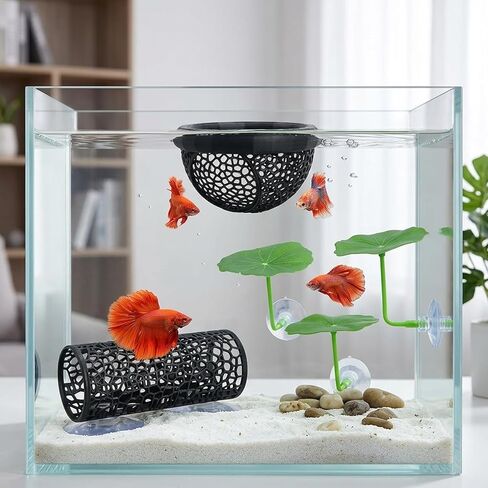 Betta Hammock, 5-Piece Set with Floating Betta Hide and Betta Fish Enrichment Toys, Aquarium Decor for Betta Fish Stress Relief and Natural Exploration, Includes Tunnel and Floating Bed in Kuwait